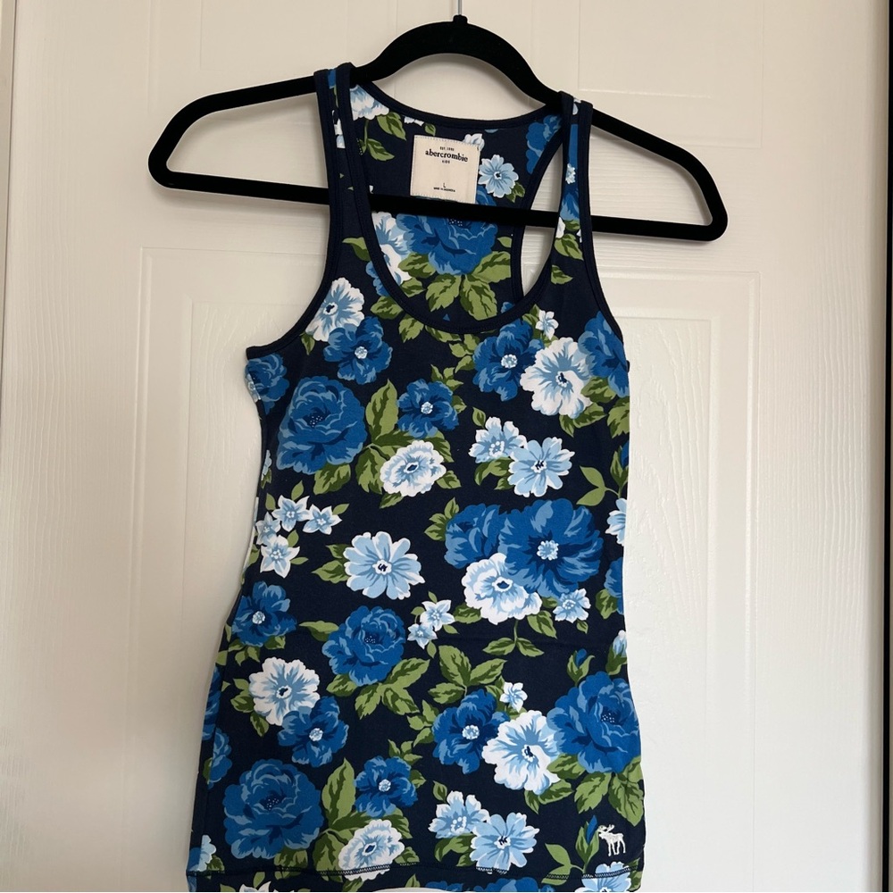 Abercrombie Kids Blue and Green Floral Tank Top